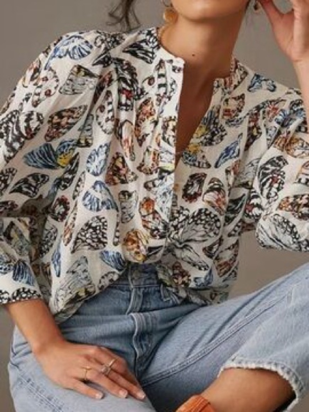 Anthropologie Maeve Anthropologie Maeve Butterfly Puff Sleeve Buttondown Blouse